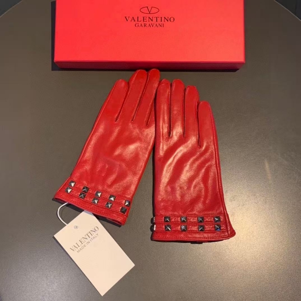 Valentino Red Rockstud Leather Gloves